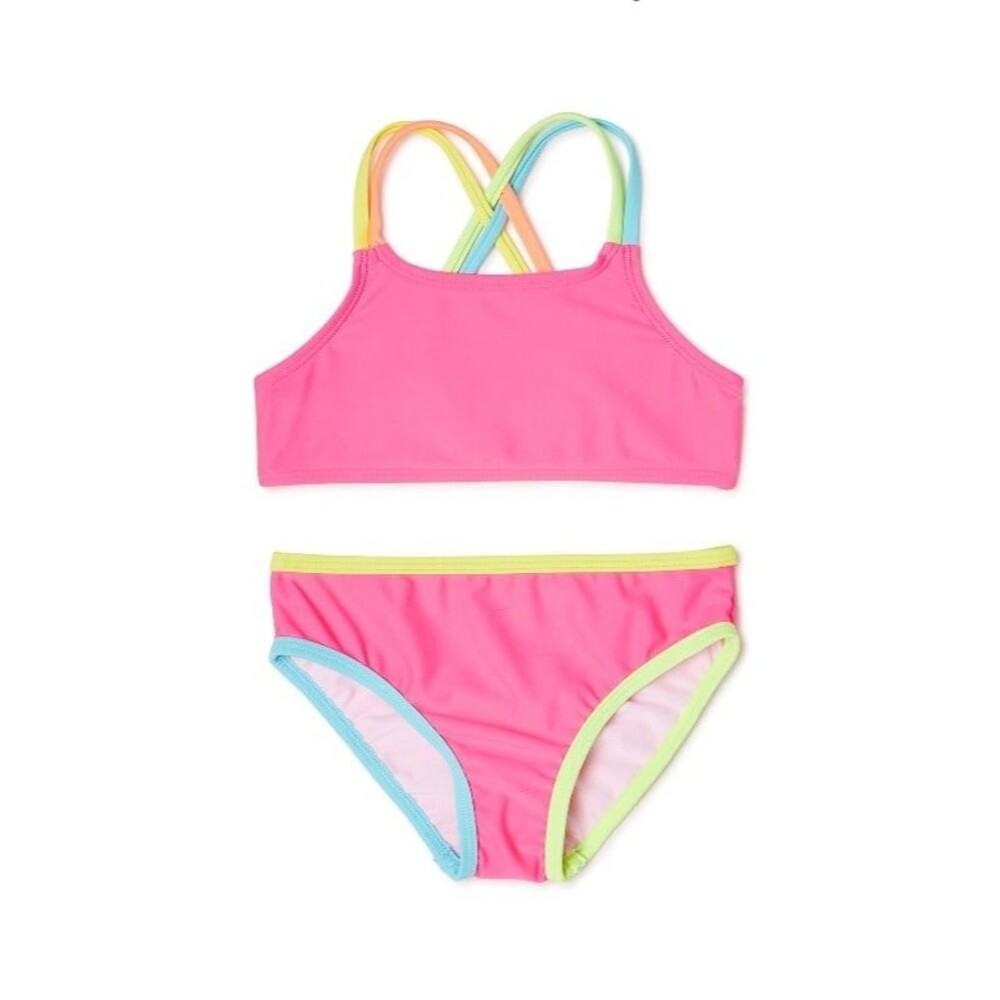 Toddler Girls Solid Bikini bathing suit swimsuit 2 Piece set neon pink size 2T